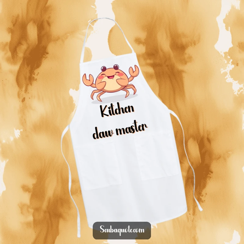 Funny apron showcasing a giggling crab with energetic wiggling claws, ready to add humor and fun to any kitchen task.