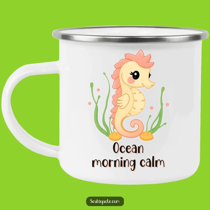 Funny Happy Seahorse Camping Mug - Durable Ocean Swimmer Enamel Cup, Humorous Marine Gift