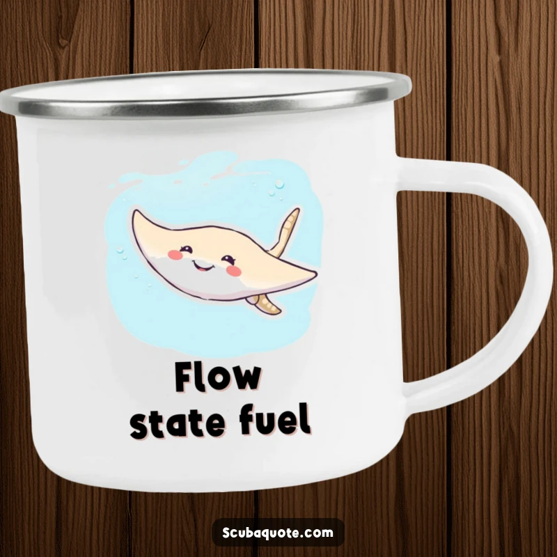 Funny Stingray Camping Mug: A smiling stingray glides along this rugged mug, perfect for enjoying drinks outdoors with humor.