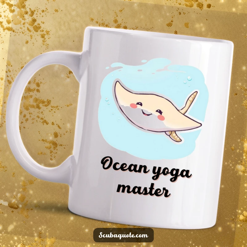 Funny Stingray Mug: A smiling stingray gracefully glides through clear blue water, radiating pure joy and aquatic charm.