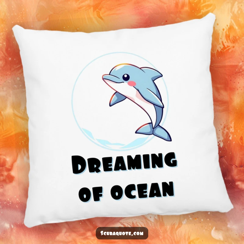 Funny pillow featuring a playful dolphin leaping through a ring of light, perfect for cozy, oceanic comfort and joy.