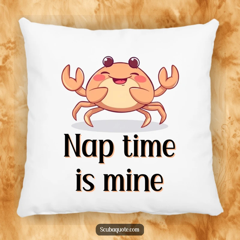 Funny pillow featuring a giggling crab with its claws playfully animated, adding soft, humorous comfort and charm to any seating area.