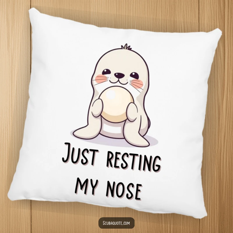 Funny pillow featuring a playful seal balancing a ball on its nose, offering soft comfort and a touch of circus magic.