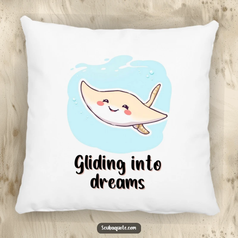 Funny Stingray Pillow: A smiling stingray glides through blue water, offering comfort and a touch of funny marine art.