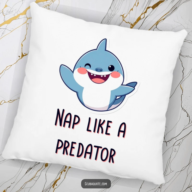 Funny shark pillow with a smiling shark giving a friendly wave, perfect for adding comfort and humor to any couch.