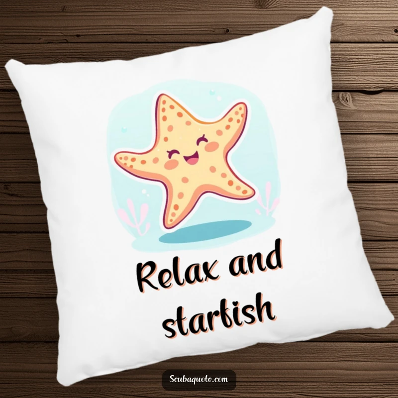 Funny starfish pillow with a cheerful starfish dancing underwater, perfect for adding comfort and whimsy.