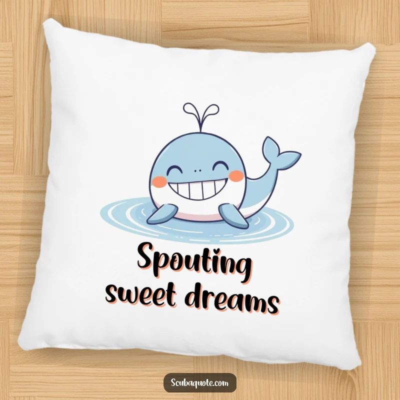 Funny Whale Pillow: A happy whale with a wide grin spouts water, providing soft comfort and a touch of funny ocean charm.
