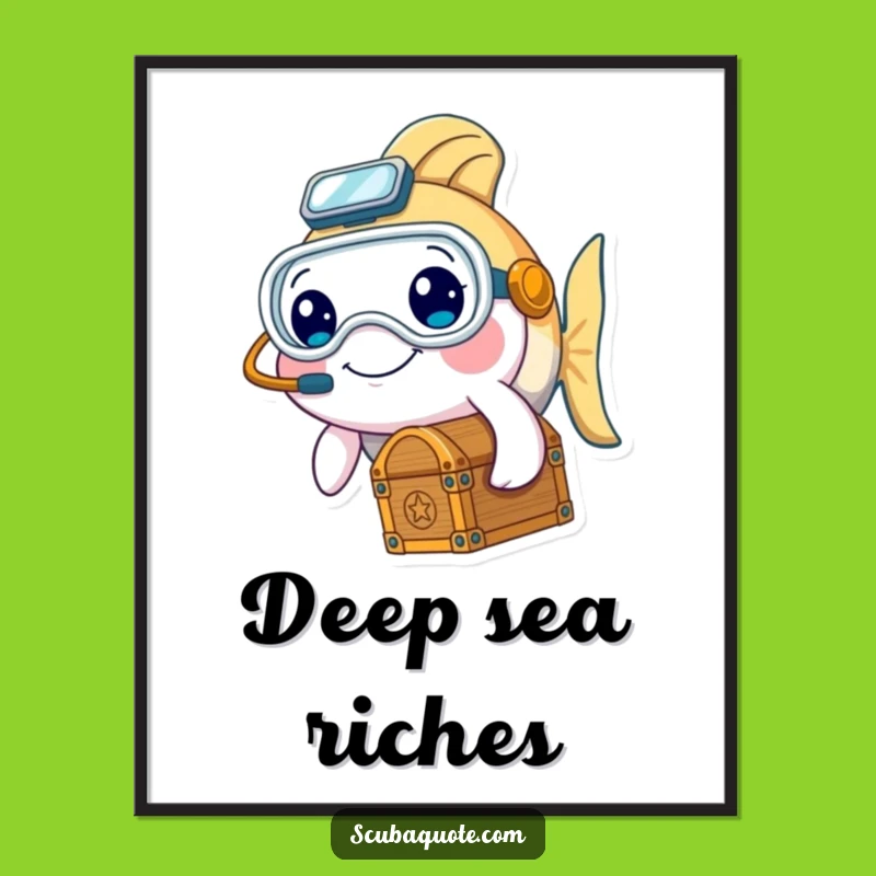 Funny Fish Diver Digital Art - Instant Treasure Map Gift