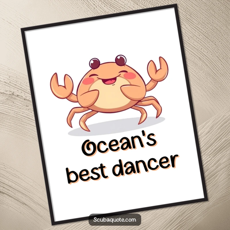 Funny digital art print of a giggling crab wiggling its claws, capturing a moment of pure, unadulterated amusement and playful energy.