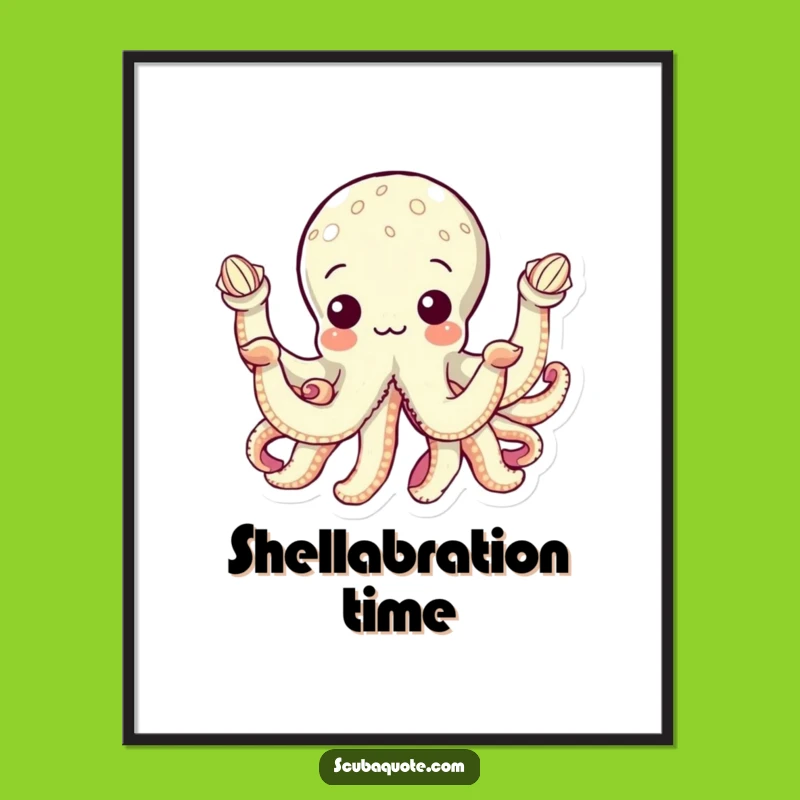 Funny Octopus Seashell Digital Print: Instant Undersea Charm, Artistic Funny Gift Download