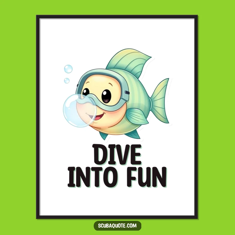 Happy Fish Diving Mask Digital Art - Instant Underwater Decor, Perfect Funny Gift