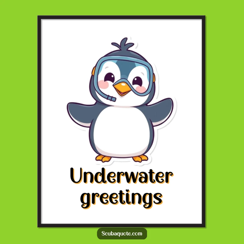 Funny Penguin Snorkel Digital Print: Instant Waving Friend, Artistic Funny Gift Download