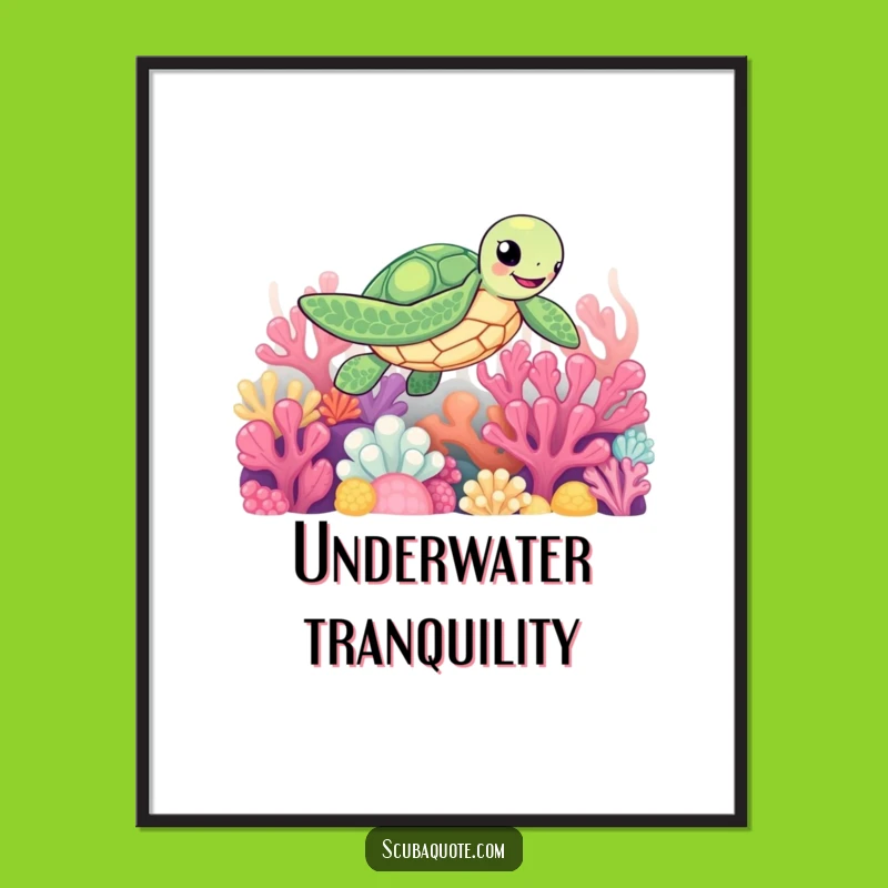 Funny Sea Turtle Digital Art: Vibrant Coral Print, Instant Funny Gift