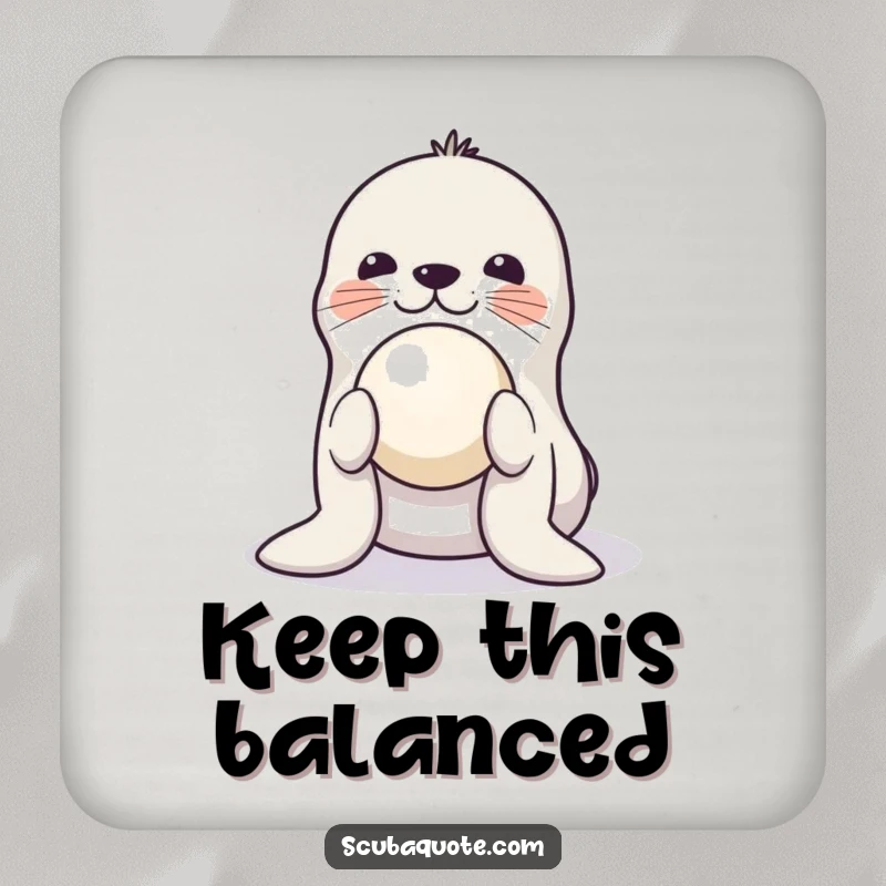 Funny coaster set featuring a playful seal balancing a ball on its nose, adding circus charm and protecting surfaces.