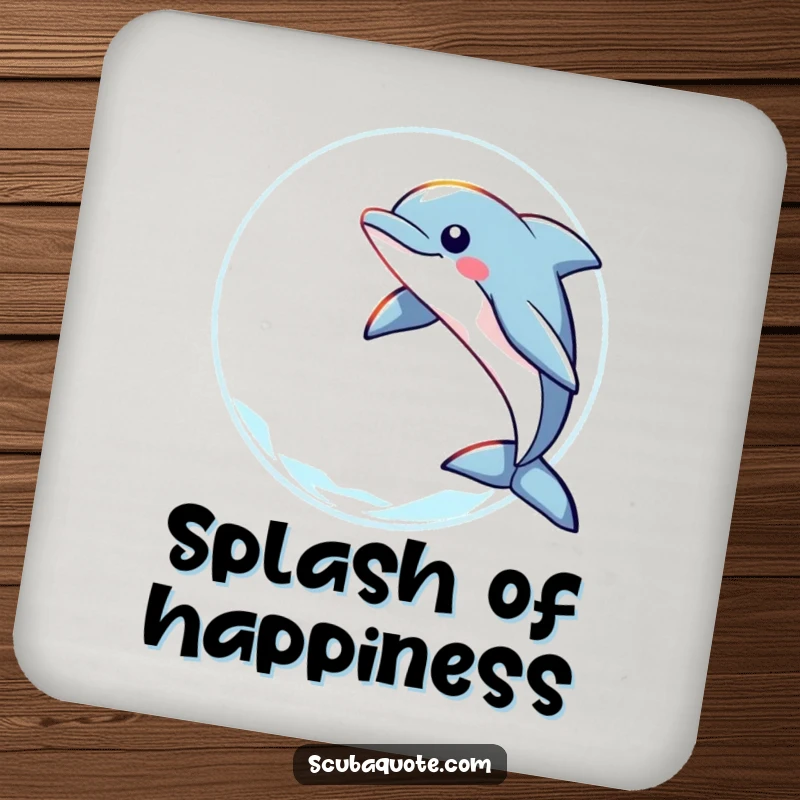 Funny drink coasters featuring a playful dolphin leaping through a ring of light, adding a touch of whimsical ocean humor.