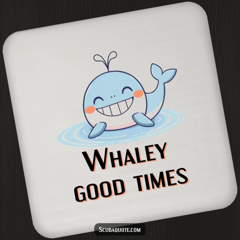 Funny Whale Coasters: A contented whale with a wide grin spouts water, protecting surfaces with maritime mirth.