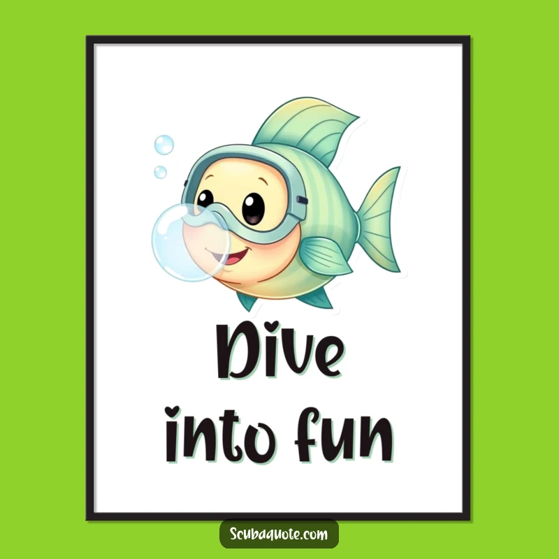 Happy Fish Diving Mask Poster - Cute Underwater Art, Perfect Funny Gift Decor