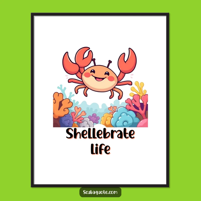 Funny Crab Reef Poster: Smiling Navigator's Vibrant Underwater Art