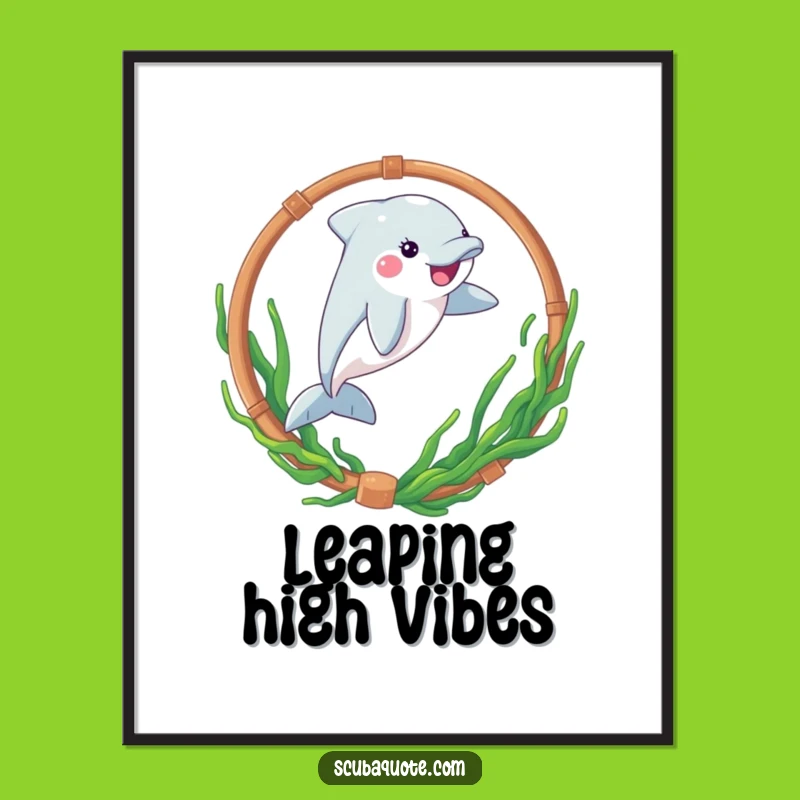Funny Dolphin Hoop Leap Art Poster - Aquatic Playfulness Decor