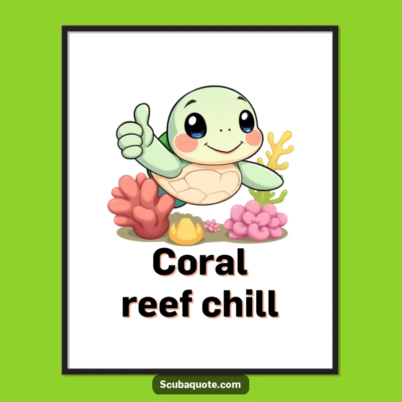 Funny Sea Turtle Thumbs Up Art Poster - Ocean Positive Decor