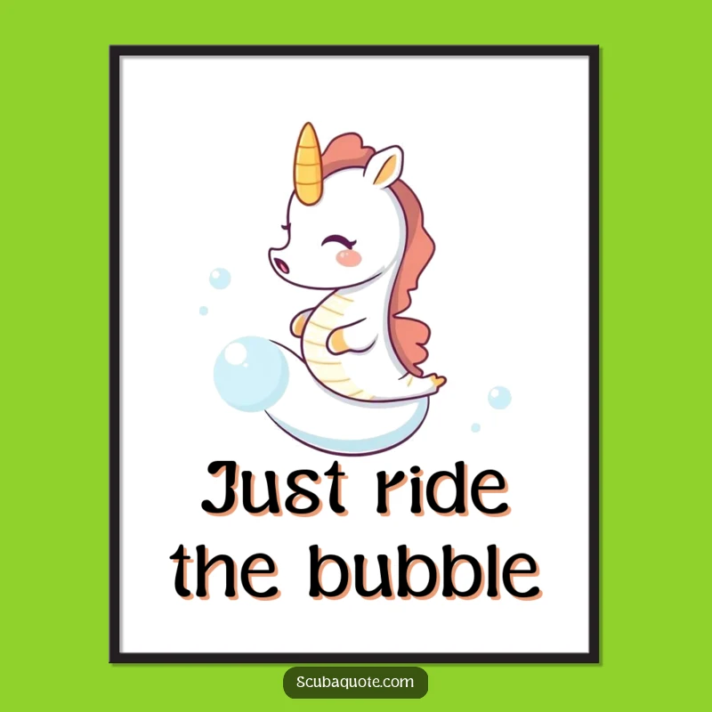 Funny Seahorse Bubble Ride Poster: Whimsical Underwater Art Print for a Laugh