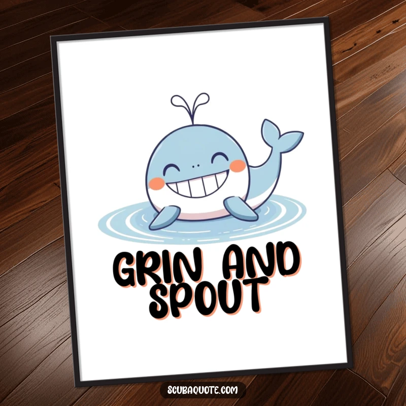 Funny Whale Poster: A contented whale with a wide grin spouts water, bringing a dose of joyful marine humor to your decor.