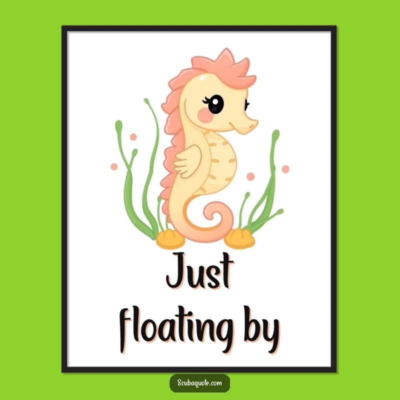 Funny Happy Seahorse Poster - Vibrant Ocean Swimmer Art, Hilarious Wall Decor Gift