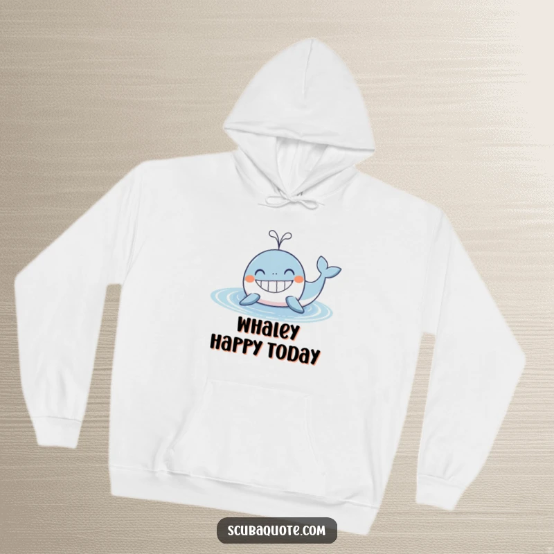 Funny Whale Hoodie: A contented whale with a wide grin spouts playfully, offering cozy humor and ocean vibes.