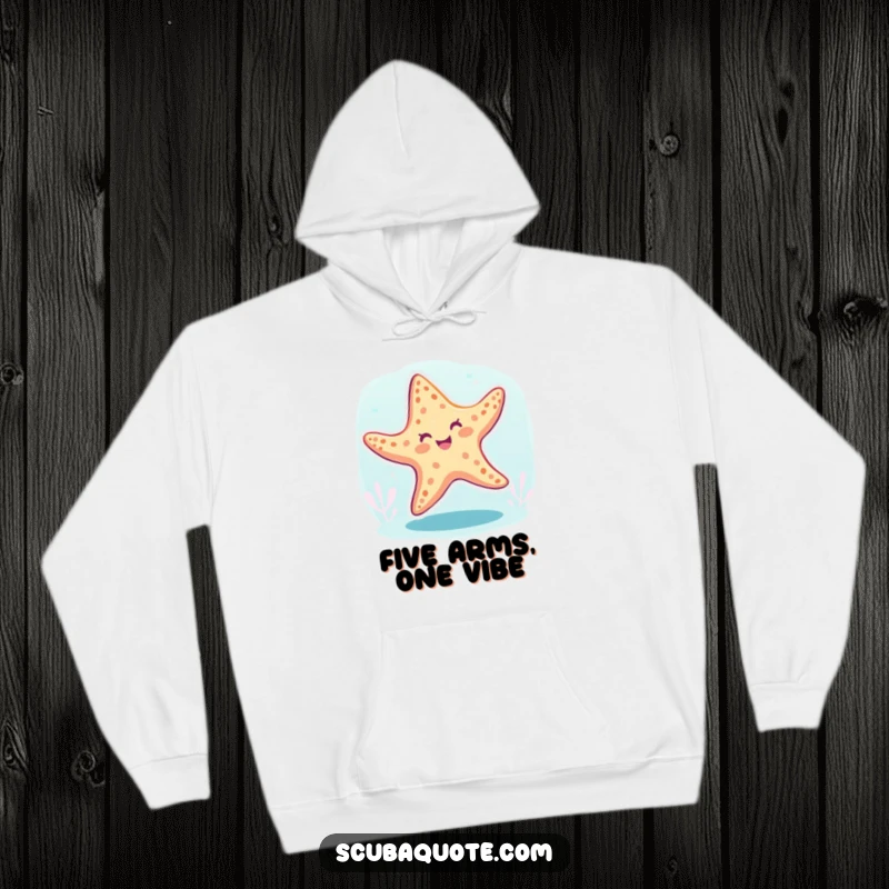 Funny starfish hoodie featuring a cheerful starfish dancing underwater, perfect for staying warm and stylish.