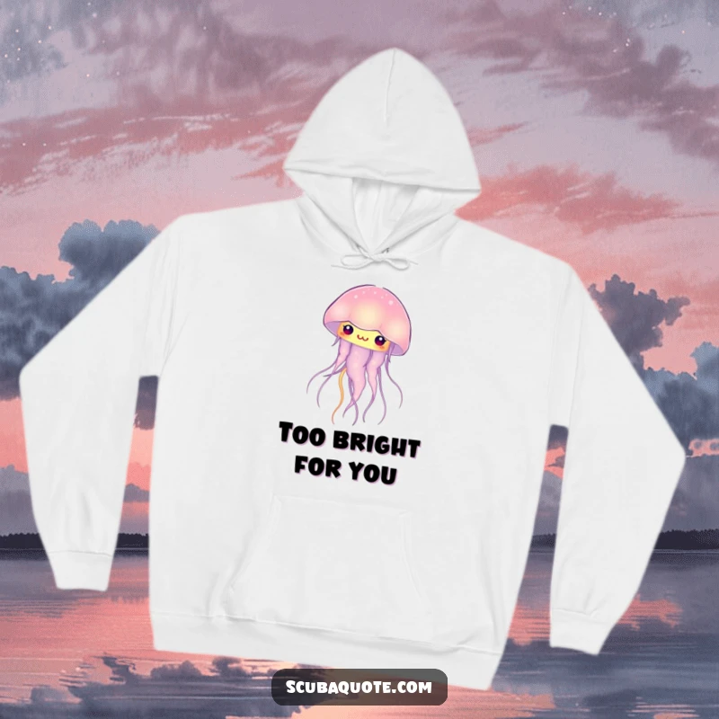Funny cozy jellyfish hoodie, featuring a curious creature with a soft, internal glow, offering warmth and humor.