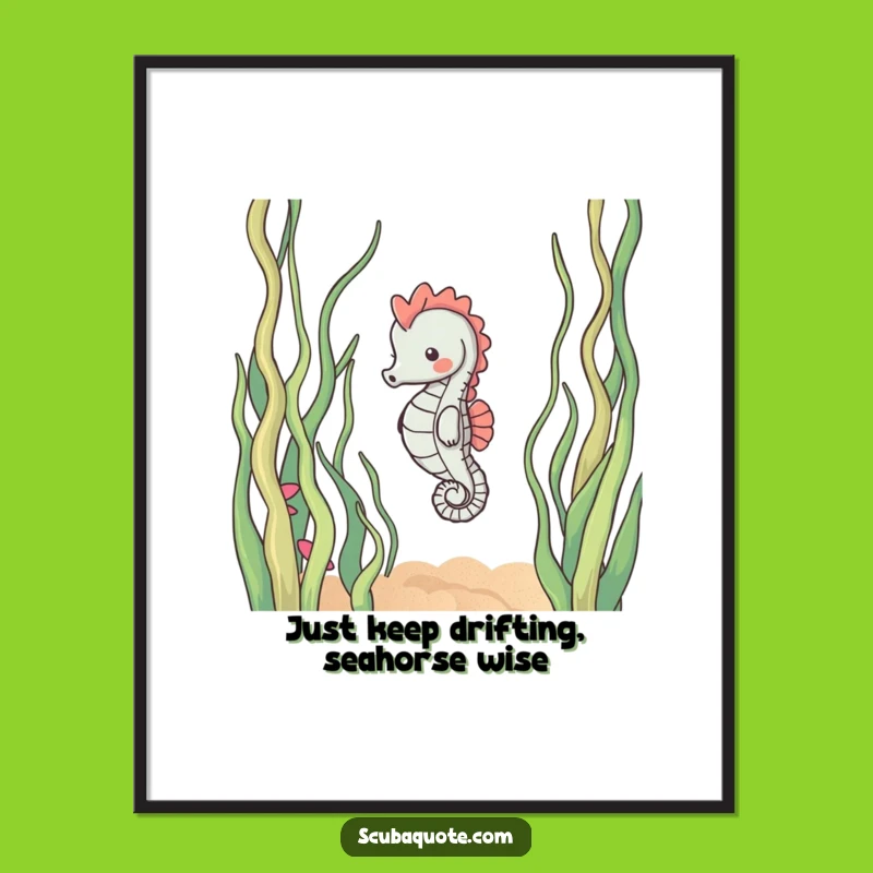 Free Printable Wall Art: Content Seahorse's Underwater Calm, Serene Downloadable Decor