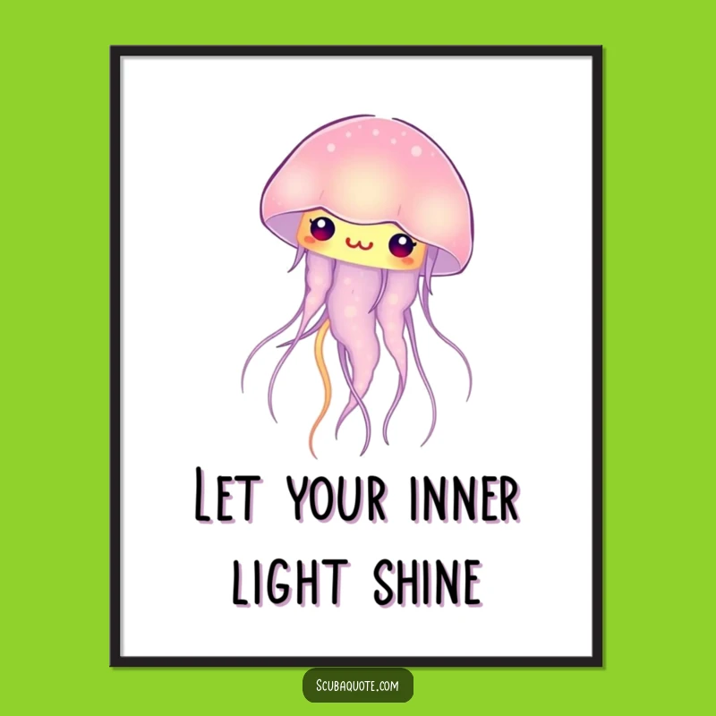 Free Printable Wall Art: Curious Glowing Jellyfish, Humorous Ocean Downloadable Decor