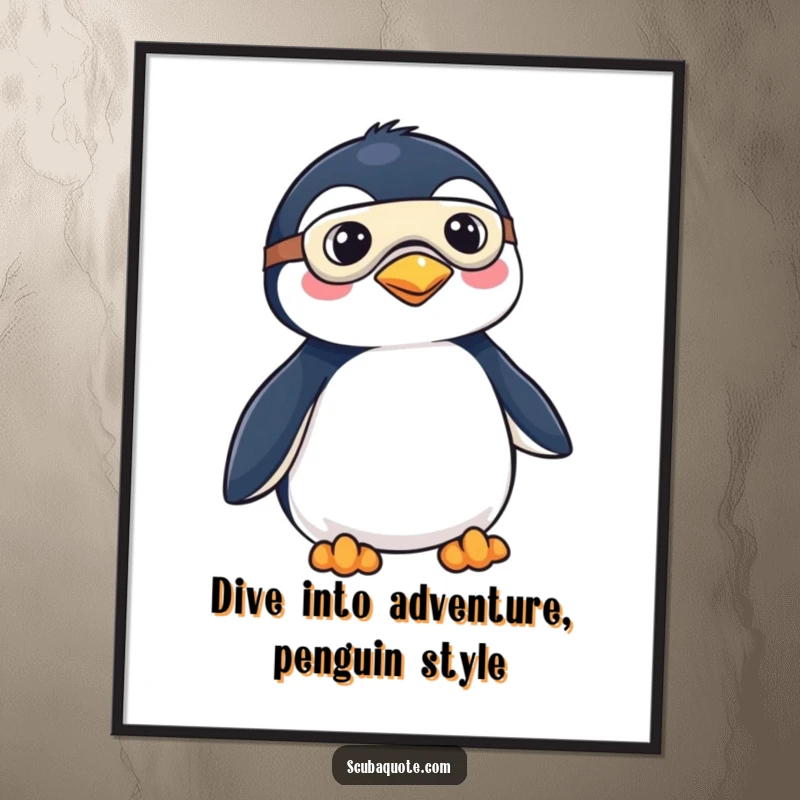 Funny Free Printable Wall Art: A playful penguin dons a mask and fins, ready to explore new decorative horizons.