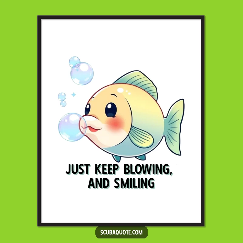 Funny Free Printable Wall Art! Cheerful Fish Blowing Bubbles for Whimsical Downloadable Home Decor