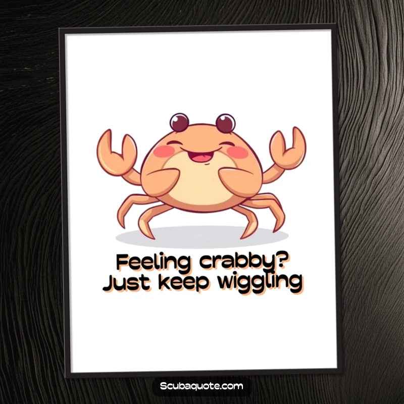 Funny Free Printable Wall Art featuring a giggling crab joyfully wiggling its claws, adding a humorous coastal vibe.