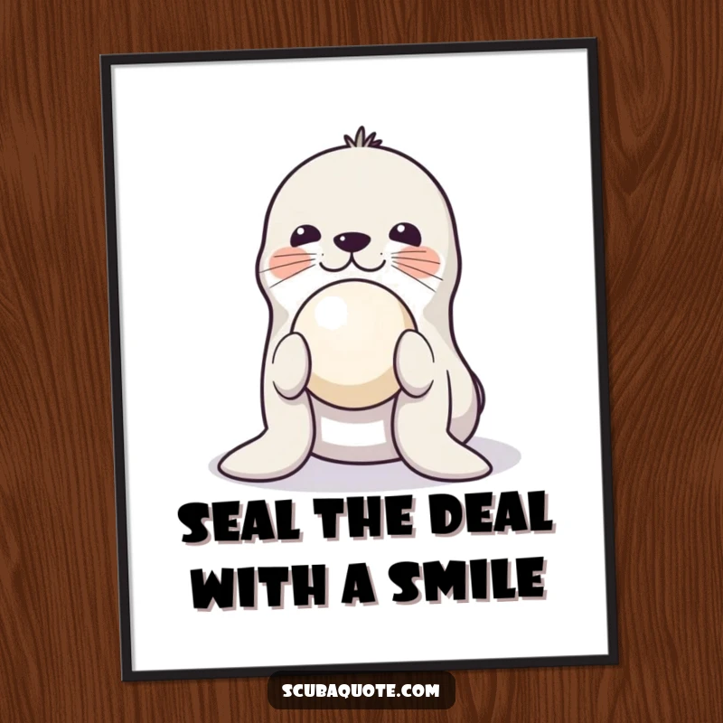 Funny Free Printable Wall Art of a playful seal balancing a ball on its nose, showcasing its impressive and humorous talent.