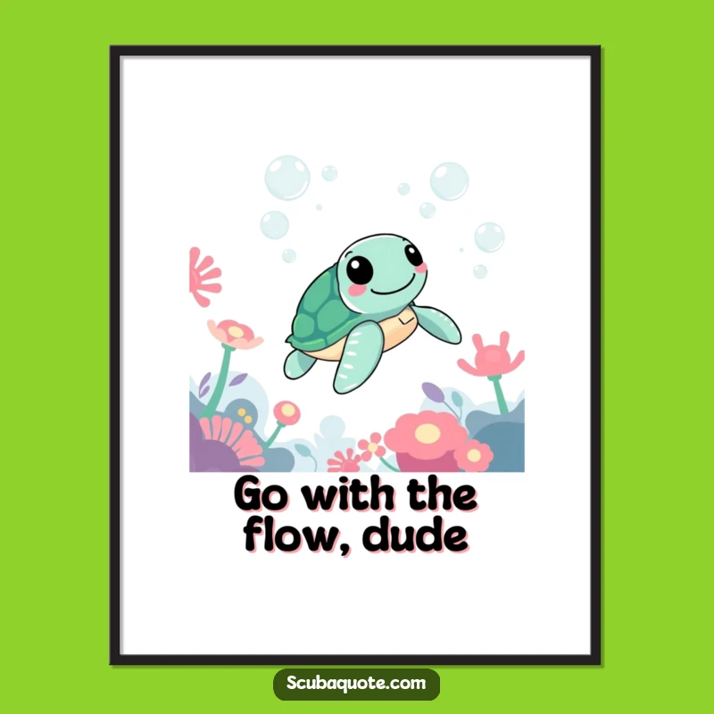 Free Printable Funny Wall Art: Cheerful Sea Turtle Scene for Calm Downloadable Decor