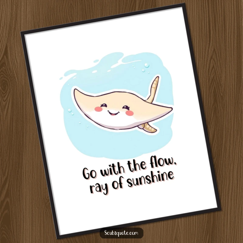 Funny Free Printable Wall Art: Smiling Stingray Gliding Gracefully Underwater, Whimsical Ocean Decor, DIY Art