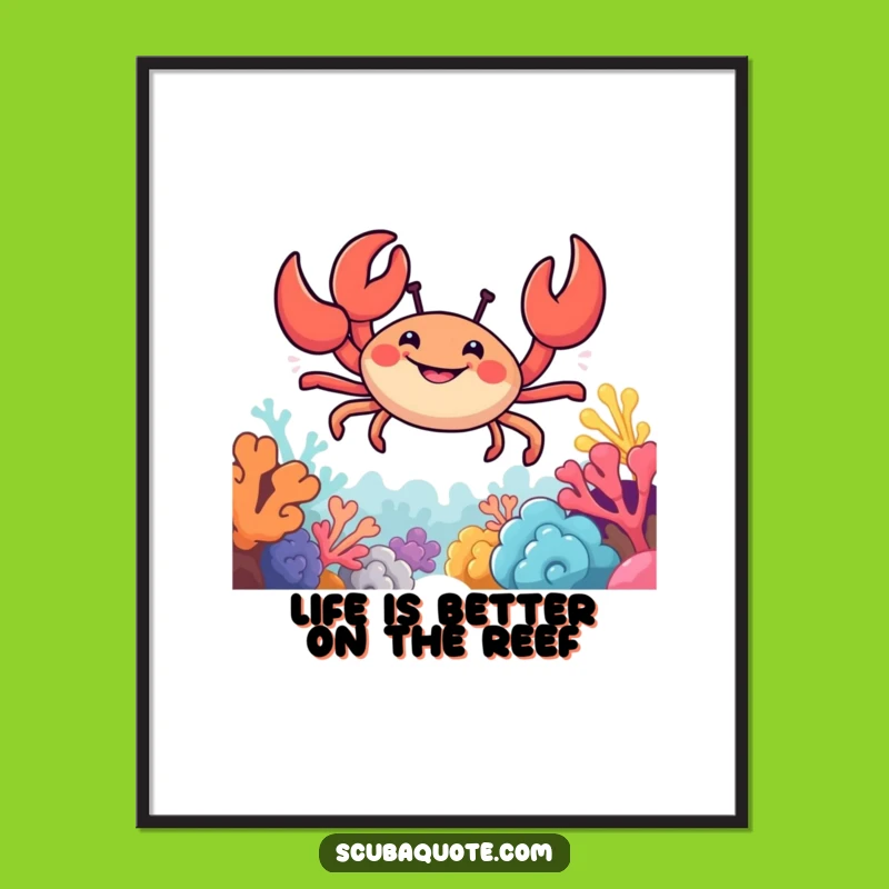 Free Printable Funny Wall Art: Smiling Crab Reef Scene for Cute Downloadable Decor