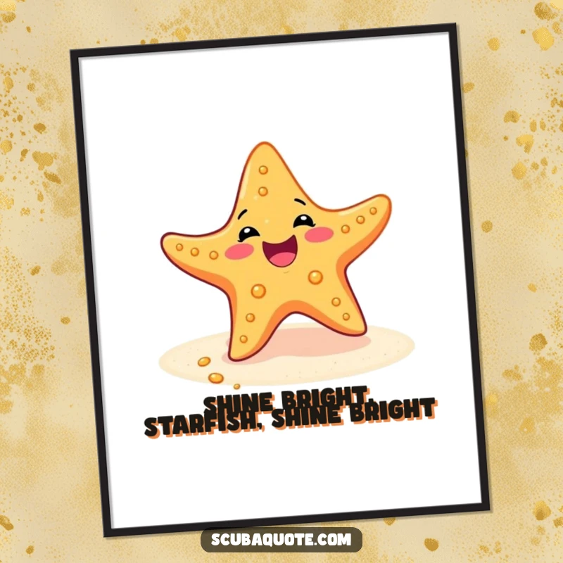 Funny Free Printable Wall Art: A delighted starfish performs a joyful wiggle on a sandy ocean floor.