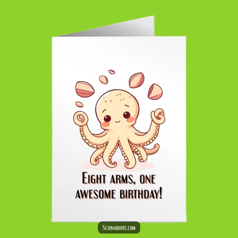 Free Printable Birthday Card: Funny Octopus Juggling Shells for a Joyful Celebration