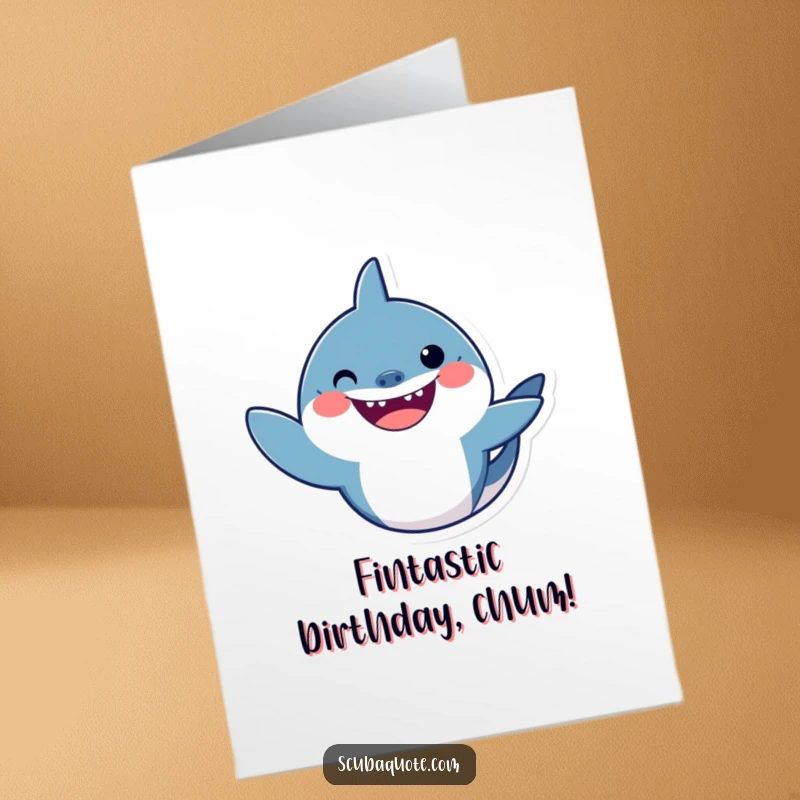 Funny Free Printable Birthday Card featuring a smiling shark waving hello, perfect for a joyful and humorous celebration.