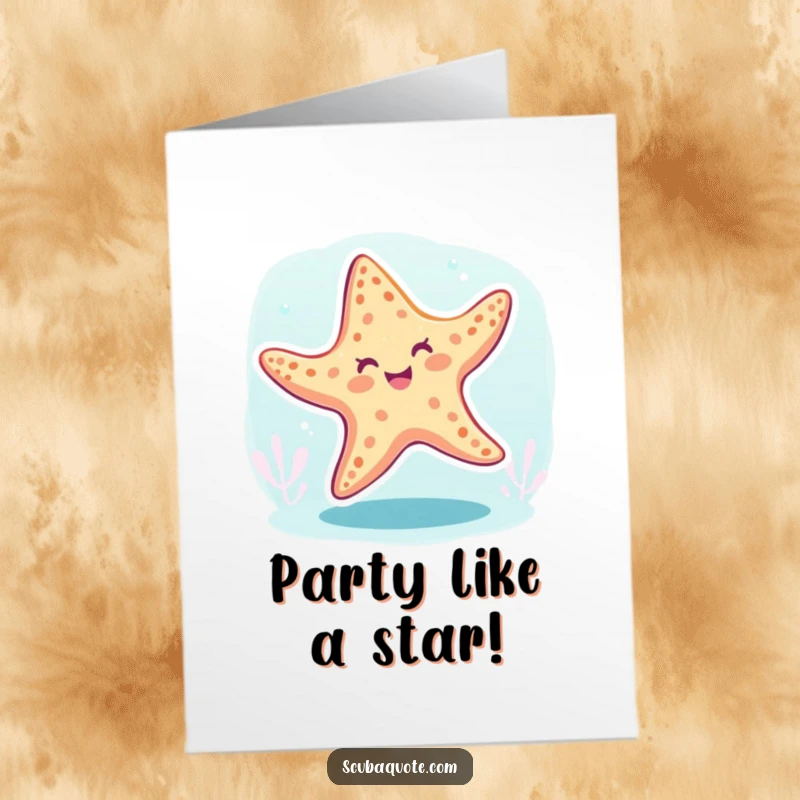 Free Printable Birthday Card featuring a cheerful starfish dancing joyfully underwater, perfect for a fun celebration.