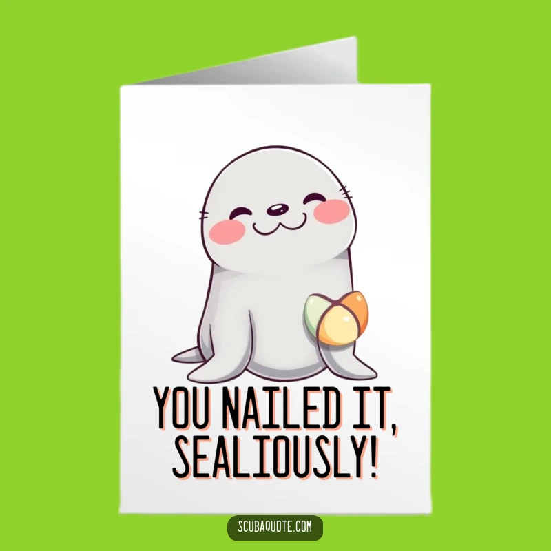 Free Printable Congrats Card: Giggling Seal's Triumph, Funny Downloadable for Any Win