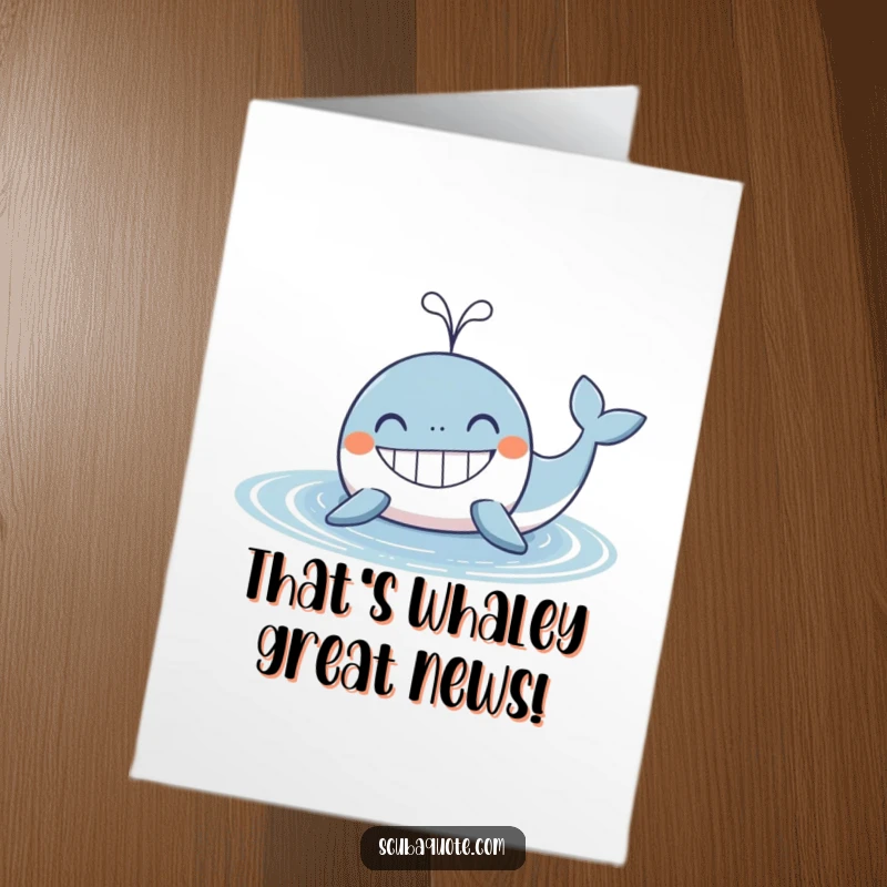 Funny Free Printable Congratulations Card: Grinning Whale Spouting, Big Celebration, Joyful Message, DIY Present