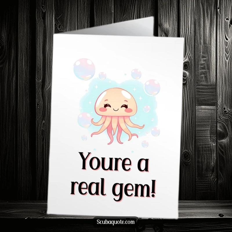 Free Printable Congratulations Card with a giggling jellyfish floating in bubbles, perfect for celebrating achievements.