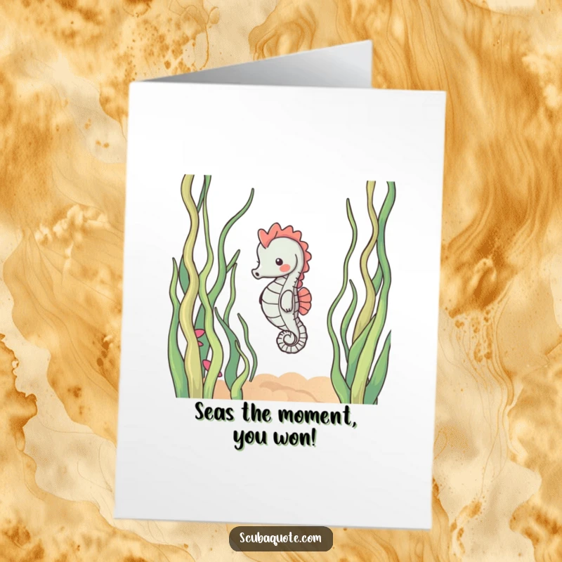 Funny Free Printable Congrats Card: A content seahorse drifts serenely, symbolizing gentle and achieved success.
