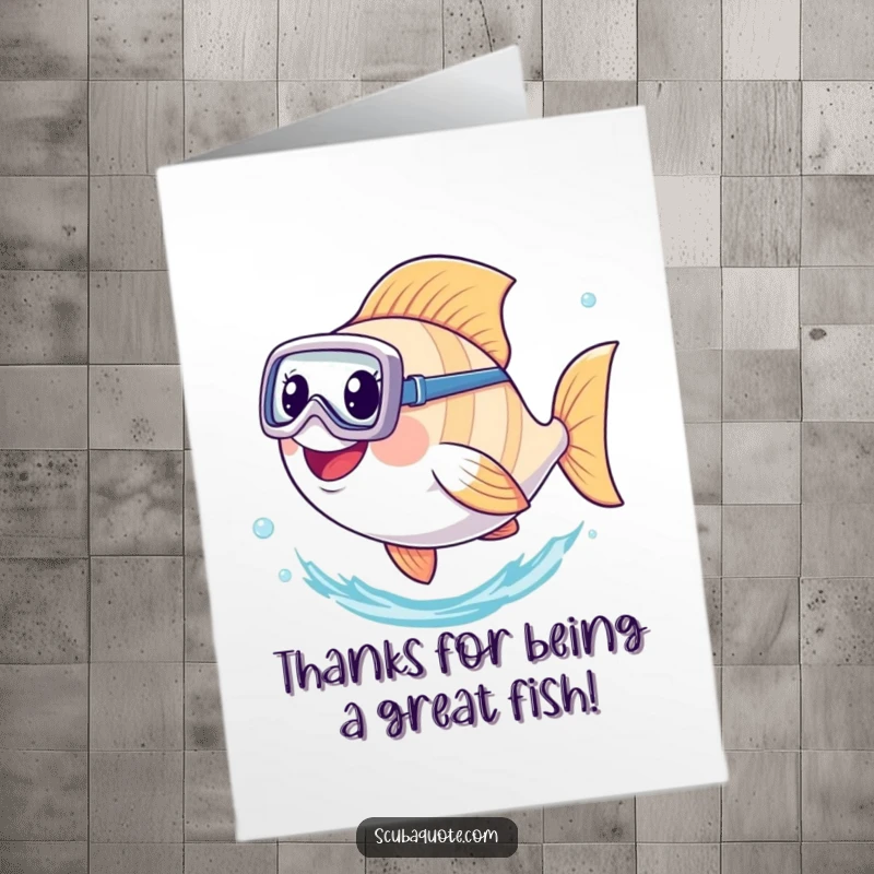 Funny Free Printable Thank You Card: A fish in a diving mask actively swims, expressing thanks.