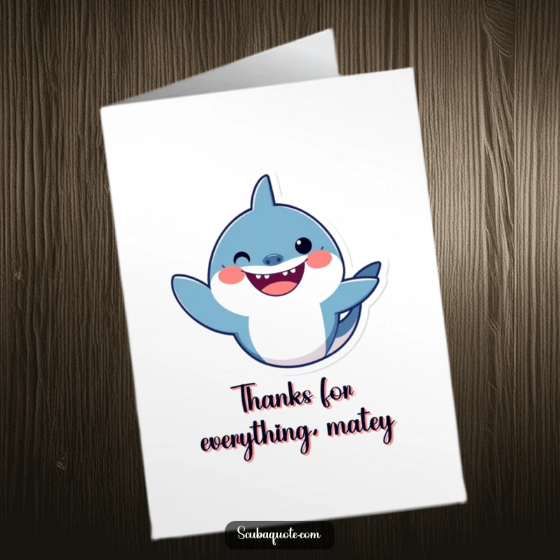 Funny Free Printable Thank You Card with a smiling shark offering a friendly wave, perfect for expressing gratitude.