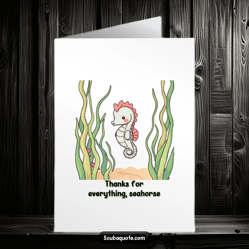 Funny Free Printable Thank You Card: A content seahorse drifts gracefully, expressing calm and sincere thanks.